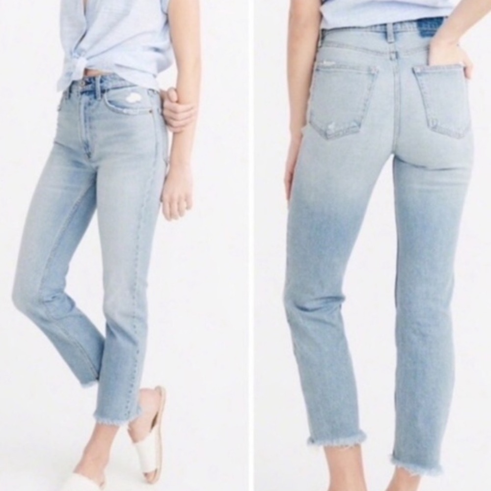 Abercrombie Zoe Natural Rise Ankle Straight Jeans, Frayed Light Wash, 27/4 Long